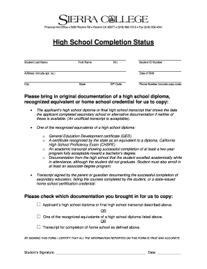 High School Completion Status Form