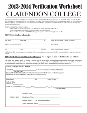 2013-2014 Verification Worksheet