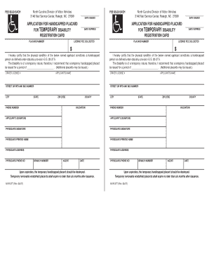 North Carolina Handicapped Placard Application