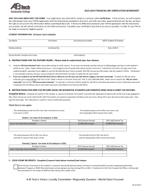 2013-2014 Financial Aid Verification Worksheet