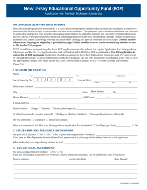 New Jersey Educational Opportunity Fund Application