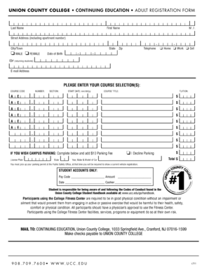 Union County College Adult Registration Form