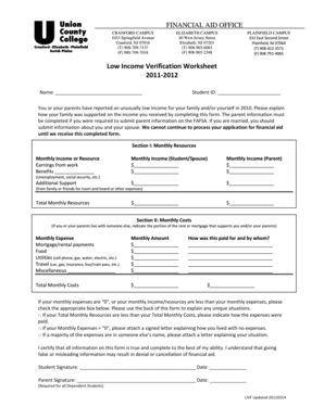 Low Income Verification Worksheet