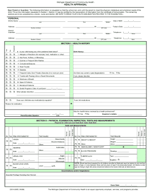 Michigan Health Appraisal Form