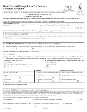 Grant Record Change Form for Schools