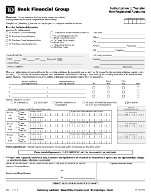 Authorization to Transfer Non-Registered Accounts