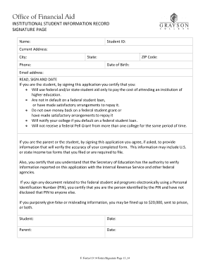Institutional Student Information Record Signature Page