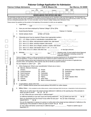 Palomar College Application for Admission