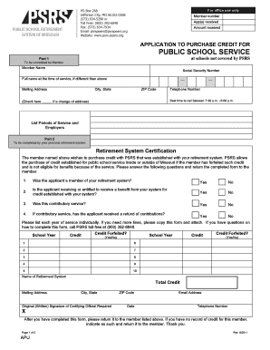 Application to Purchase Credit for Public School Service