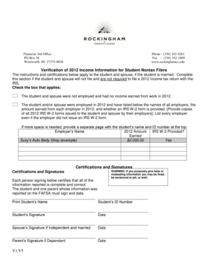 Verification of 2012 Income Information for Student Nontax Filers