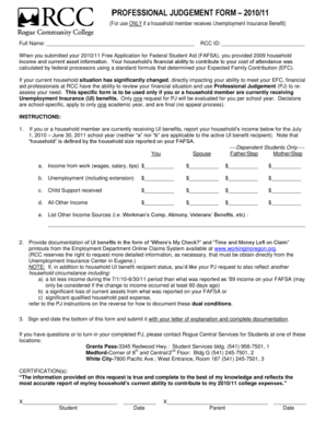 Professional Judgement Form for Unemployment Insurance