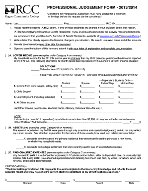 Professional Judgement Form 2013/2014