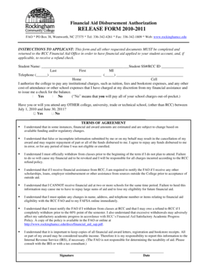 Financial Aid Disbursement Authorization Form