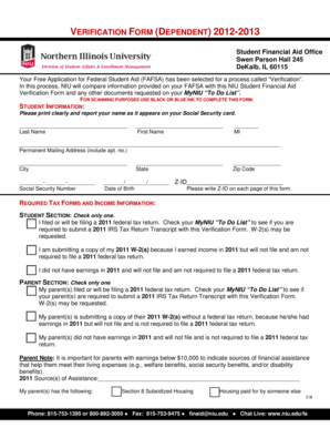 NIU Student Financial Aid Verification Form