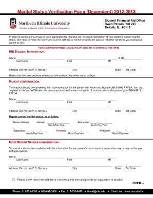 Marital Status Verification Form (Dependent) 2012-2013