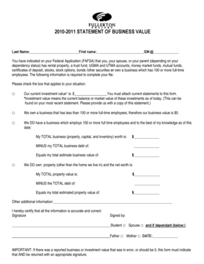 2010-2011 Statement of Business Value