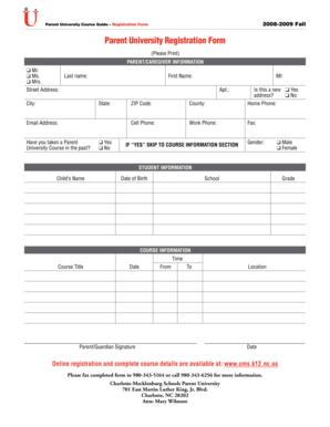 Parent University Course Registration Form