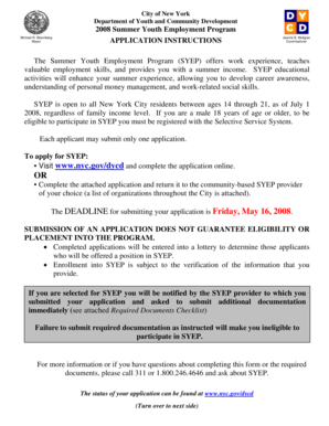 2008 New York City Summer Youth Employment Program Application