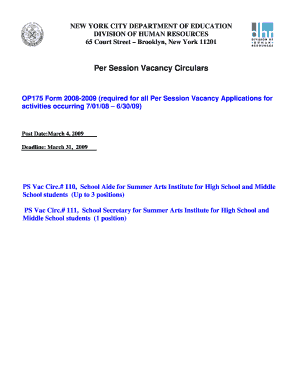 NYC Per Session Employment Application Form