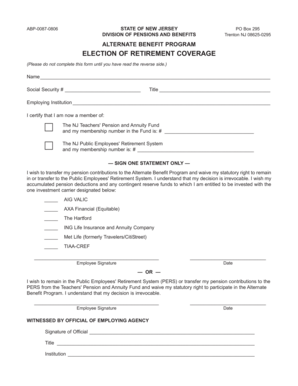 New Jersey Alternate Benefit Program Election Form