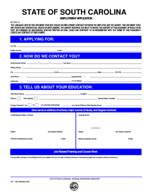 South Carolina Employment Application