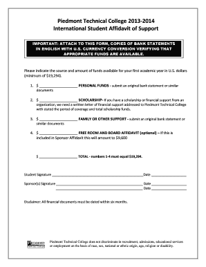 Affidavit of support form - Piedmont Technical College - ptc