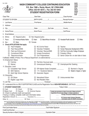 Nash Community College Student Registration Form