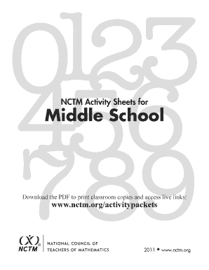 Middle School Math Activity Sheets
