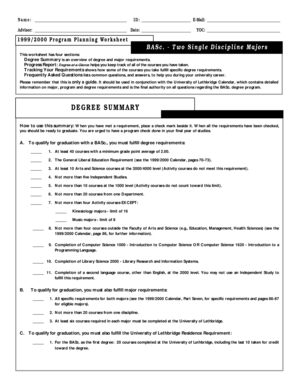 University of Lethbridge BASc Degree Planning Worksheet