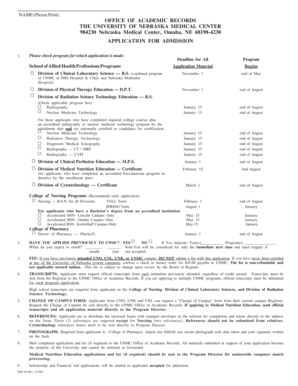 University of Nebraska Medical Center Application for Admission