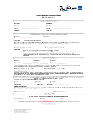 Radisson Blu Abu Dhabi Hotel Reservation Form