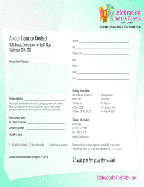 Appreciation letter format - Auction Donation Contract Thank you for your ... - San Diego Zoo - sandiegozoo