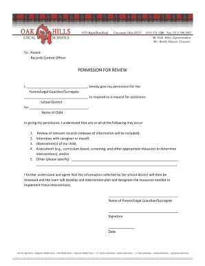 Parent Permission for Review of Child Records