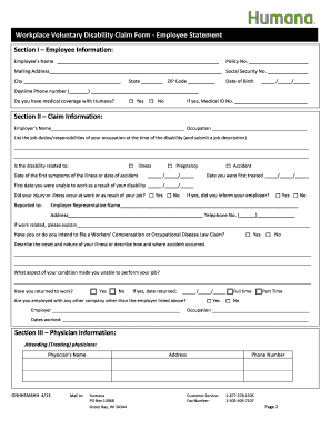 Workplace Voluntary Disability Claim Form