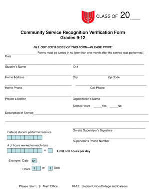 Community Service Recognition Verification Form