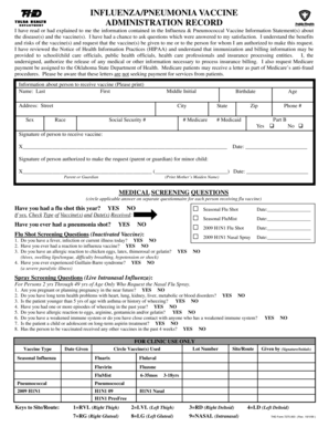 Influenza and Pneumonia Vaccine Administration Record