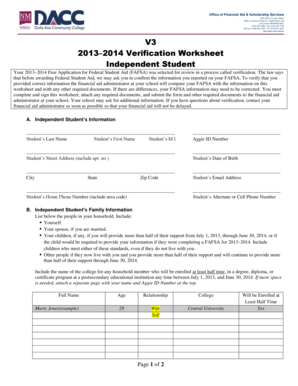 2013–2014 Verification Worksheet