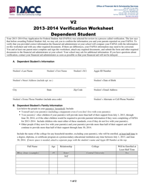 2013–2014 Verification Worksheet