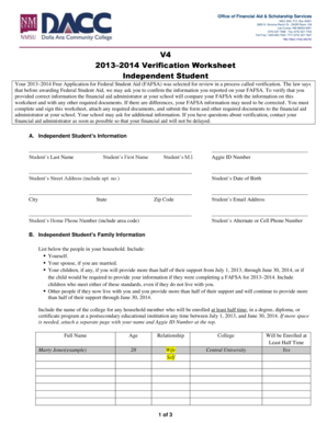 2013–2014 Verification Worksheet