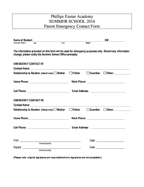 parent emergency contact form