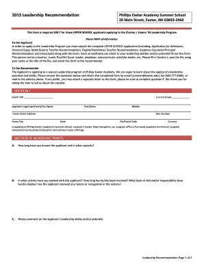 Lease agreement for trucking company - Leadership Recommendation Form - Phillips Exeter Academy - exeter