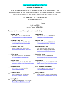 University of Texas Medical Forms Packet