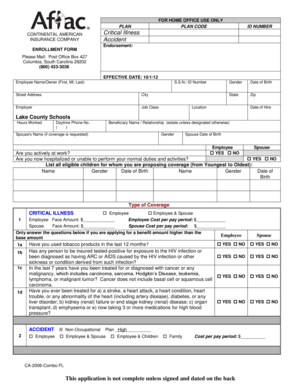 Continental American Critical Illness and Accident Enrollment Form