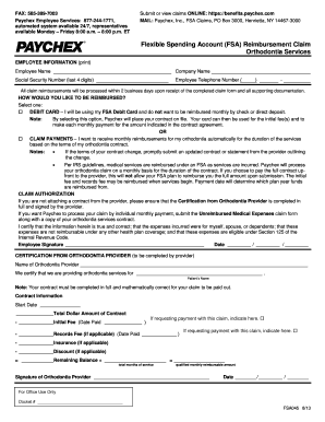 FSA Reimbursement Claim for Orthodontia Services