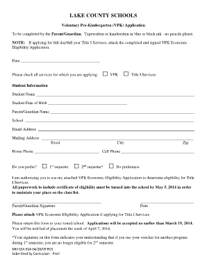 Lake County VPK Application