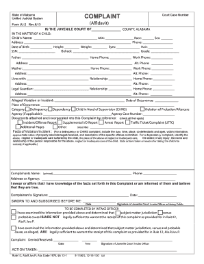 Alabama Juvenile Court Complaint Form