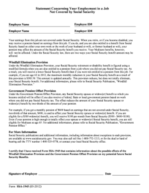 Form SSA-1945 Statement Concerning Employment Not Covered by Social Security