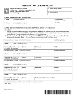 Virginia Retirement System Beneficiary Designation Form