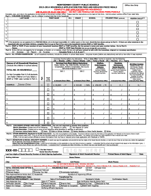 Montgomery County Free and Reduced Price Meal Application