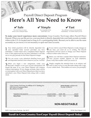 Cross Country TravCorps Direct Deposit Form